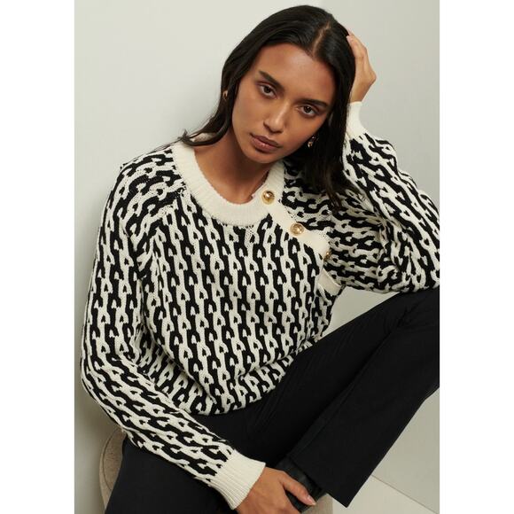 DEREK LAM 10 Crosby Sawyer Black Ivory Long Sleeves Gold Button Sweater Size XXL - Picture 5 of 12